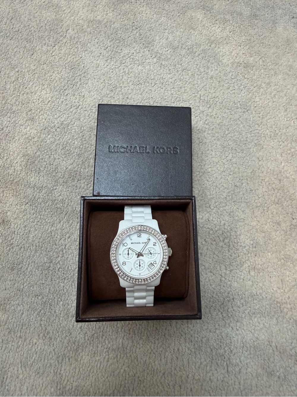 Michael Kors White Ceramic Watch with Crystal Bezel